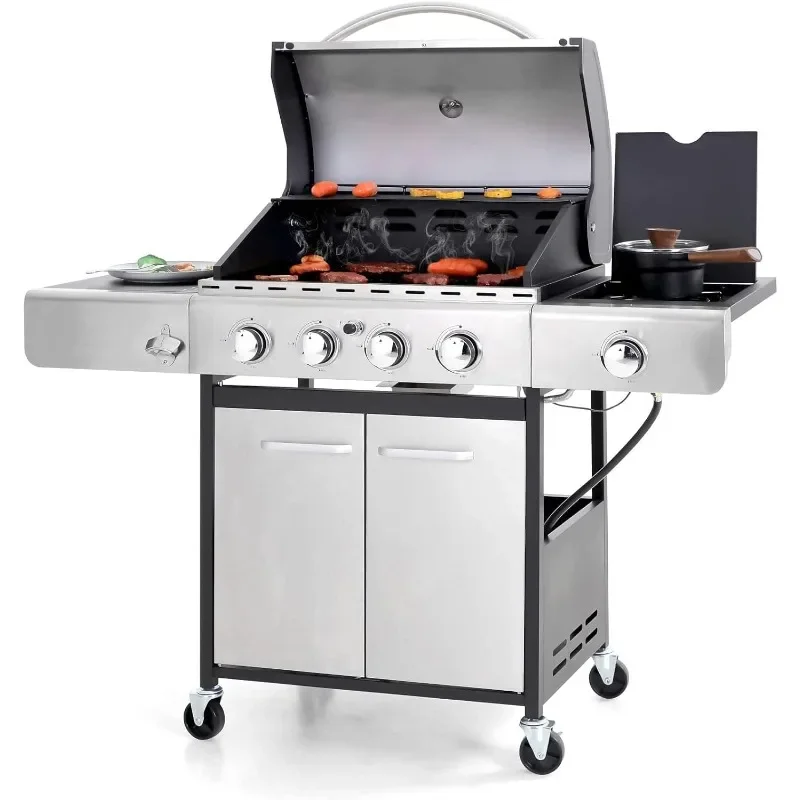 

Sophia William 4-Burner Propane Gas BBQ Grill with Side Burner and Porcelain-Enameled Cast Iron Grates 42,000BTU Outdoor Cooking