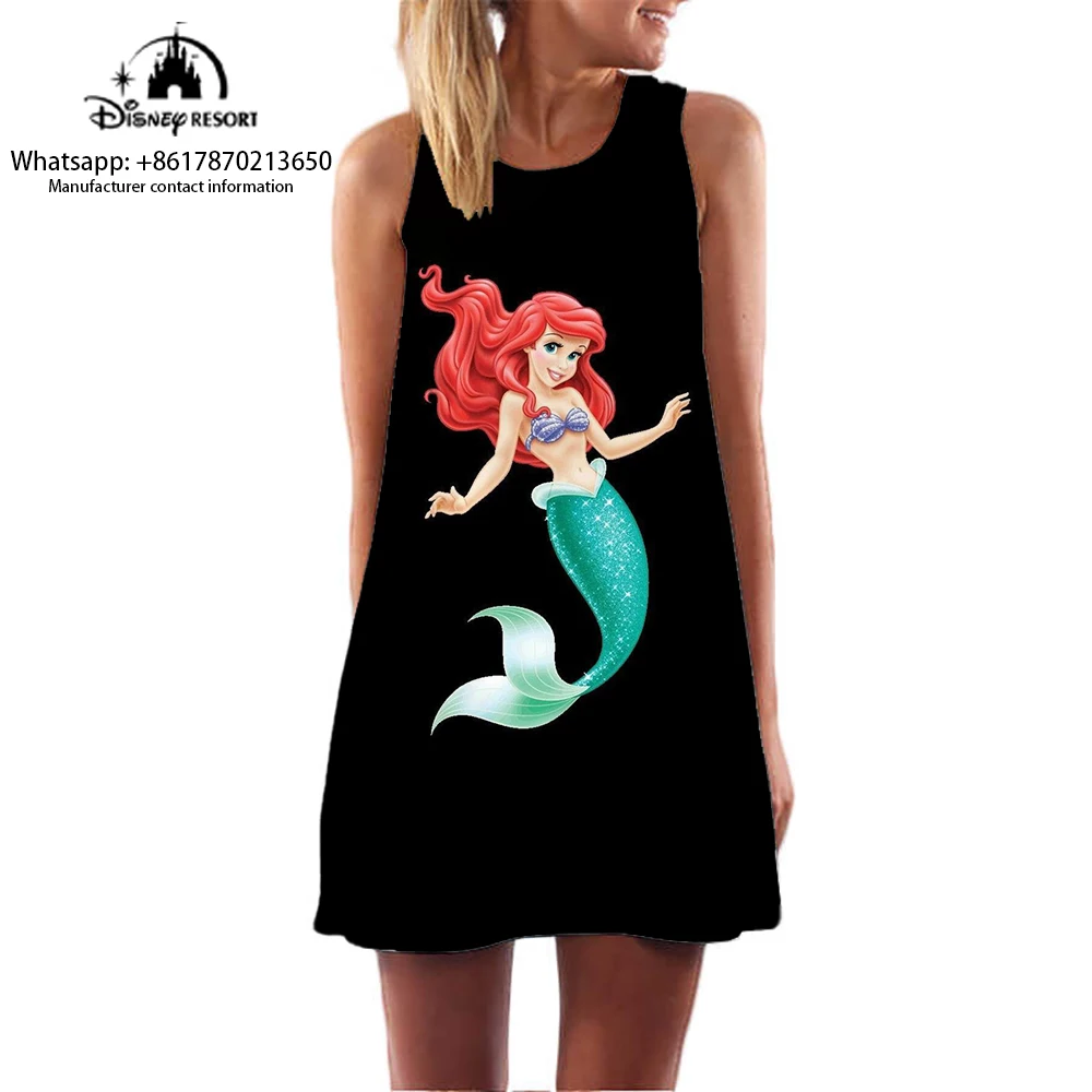 Mermaid Princess Pattern Dress 2024 New Ariel Cartoon Print Sleeveless Dress Fashionable Casual Comfortable Pullover Dress