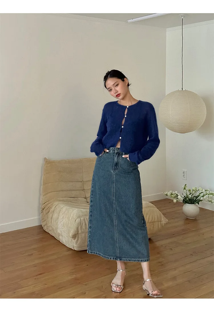 

Women's High Waist Straight Denim Skirt, Casual, Solid, Spring, 2023