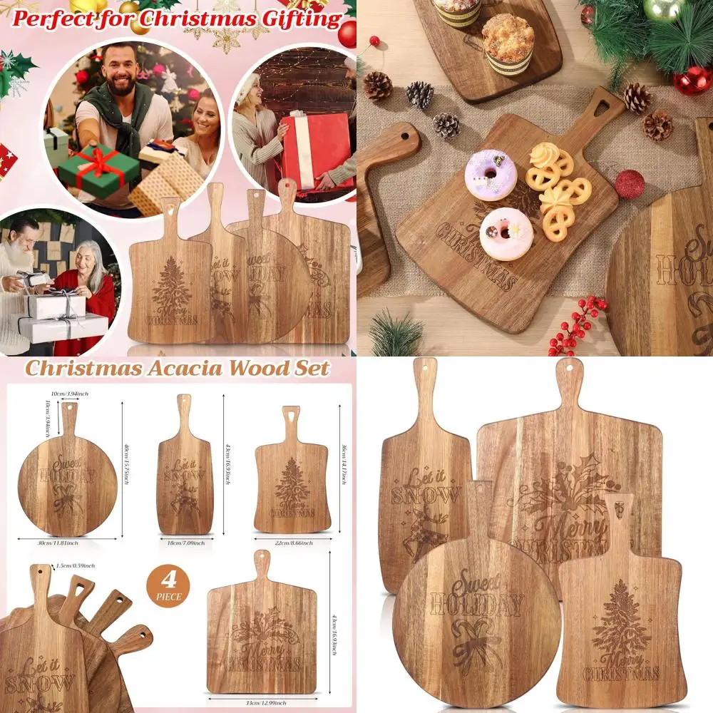 

Набор рождественских деревянных разделочных досок — 4-х предметные доски для сладостей из акации для декора праздничной вечеринки и подарков для соседа
