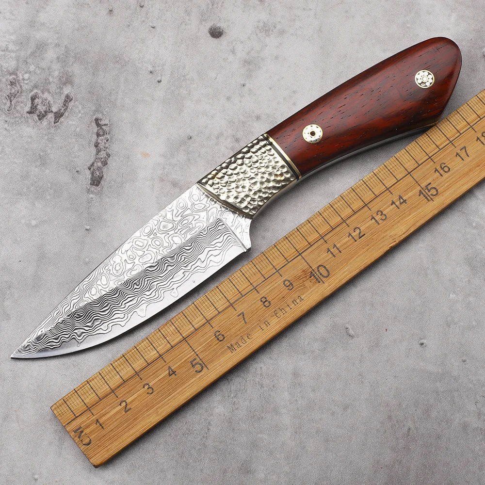 New V 10 Damascus Steel Sheet Gold Sandalwood Handle Camping Outdoor Fishing Survival EDC Tool Knife