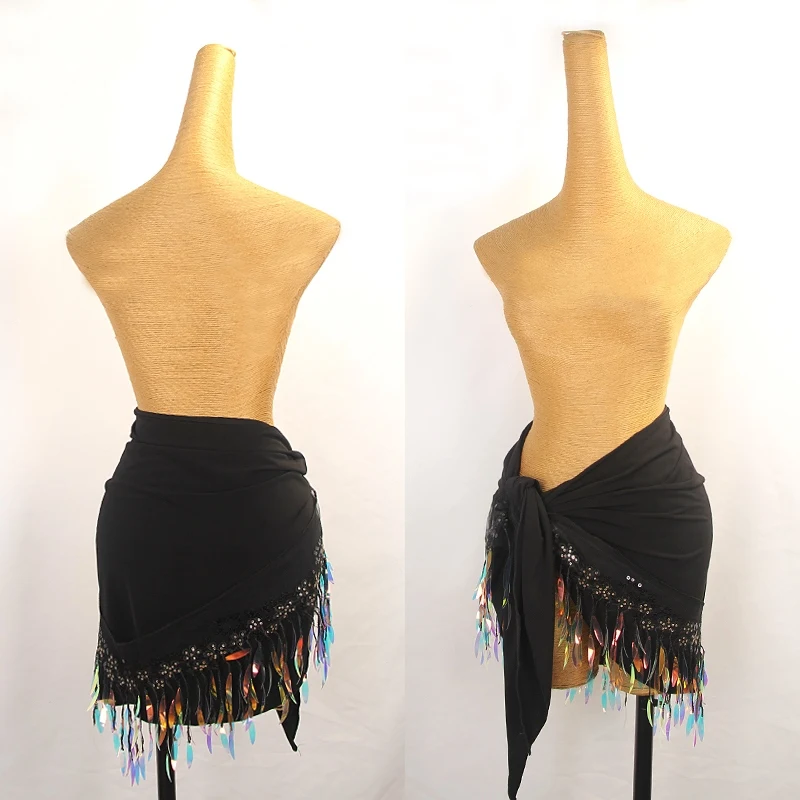 Faldas de baile latino con lentejuelas para mujer, vestido envolvente de Chacha, Rumba, Tango, Ropa de baile latino para mujer adulta, DQL9279, novedad de 2024