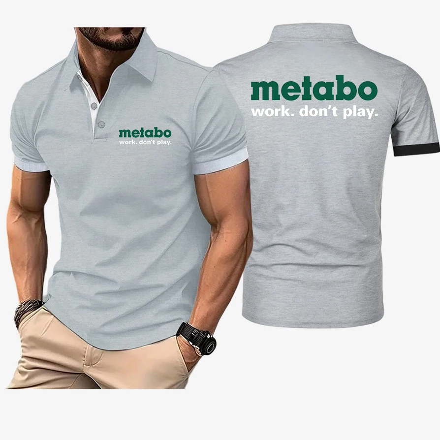 Metabo Tools Logo Print 2026 Summer Streetwear Casual Comfortable Men's Solid Color Moisture Wicking Versatile Polo Shirts