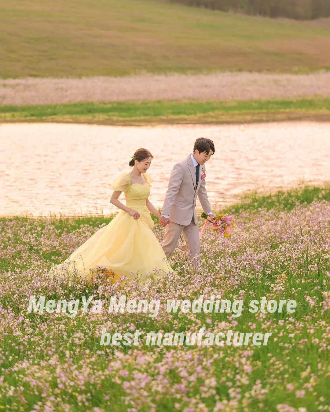 ZHUISHU Customized Fairy puff sleeve Korea Organza Wedding Photo Shoot Dress Corset Back Floor Length Bridal Gown 한국 웨딩 드레스 2025