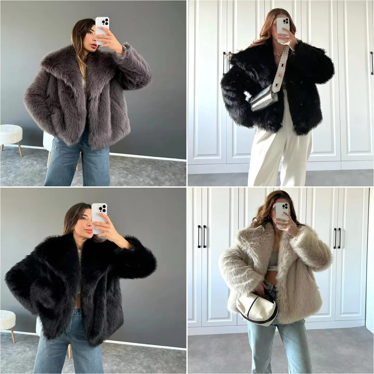 Winter New Loose Collar Short Faux Fur Coat Luxury Lady Artificial Squirrel Fur Effect Thickened Long Sleeve Women's Jacket