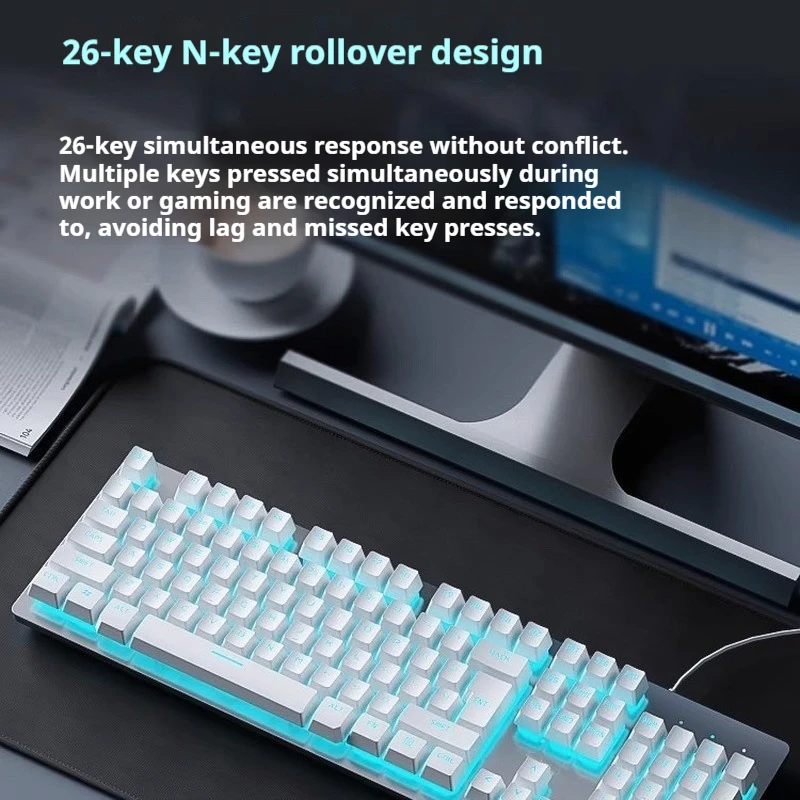 Generic Wired Mechanical Keyboard Mouse Combo Tea Switch 26 Key Anti-Ghosting For Gaming Office Desktop Laptop PC Gamers