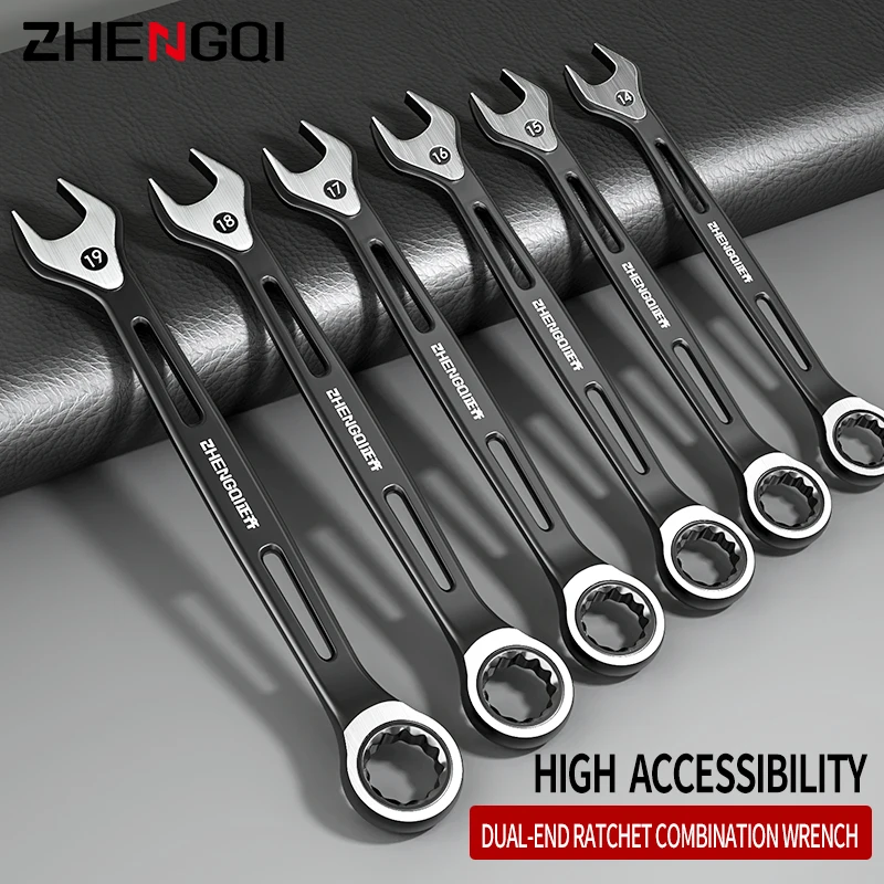 Durable Ratchet Wrench 8-32mm Plum Blossoms Open Combination Wrench Two-Way Double Fast Ratchet Wrench Auto Repair Tools