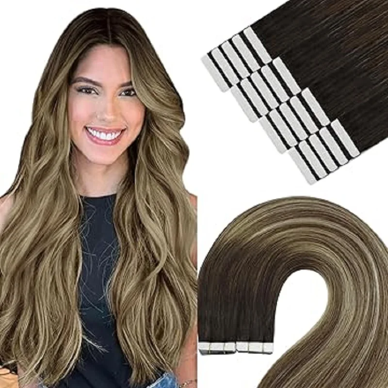 

YoungSee Tape in Extensions Remy Human Hair Balayage and Highlight Color 12-24inch 20pcs 30G-50G