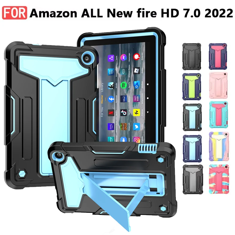 

Case for Amazon Fire HD 7 2022 Heavy Duty Shockproof Tablet Cover with Kickstand Kids Friendly Safe Case for Fire HD 7.0