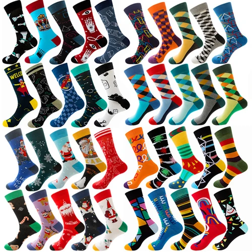 Imagen 1 del producto Paquete de 6/10 pares de calcetines para amantes de las mujeres y los hombres, recién llegados, rombos, animales, dibujos animados de Navidad, fruta, comida, punto, calcetines felices de algodón