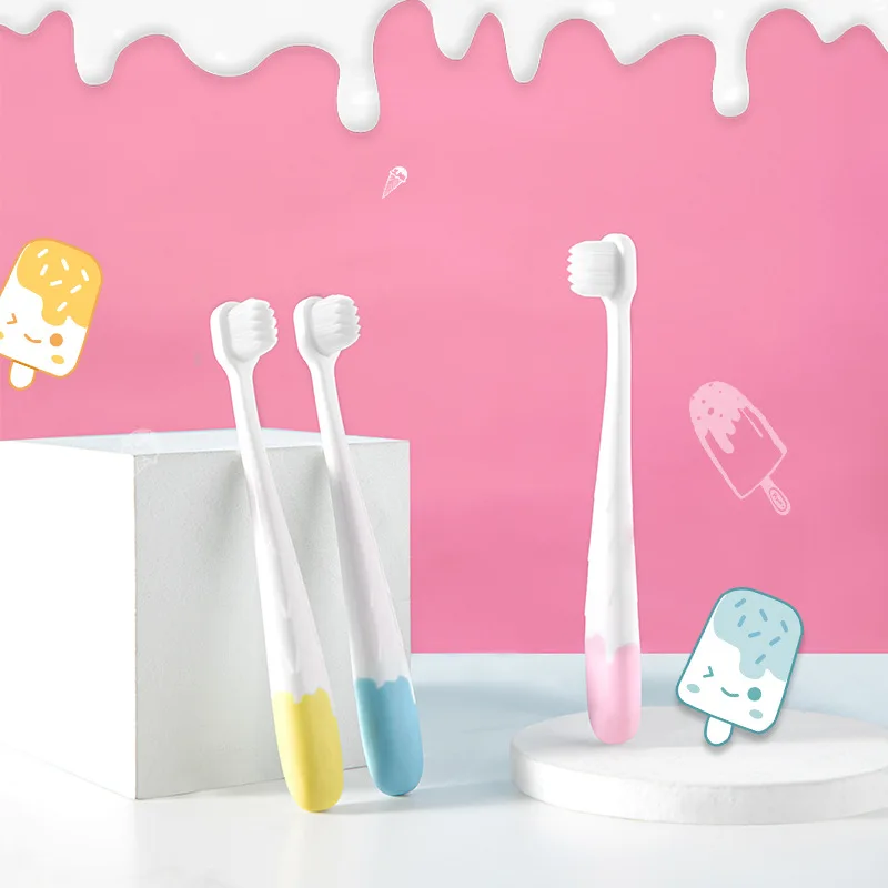 

Ice Cream Children Toothbrush Fine Soft Brush Wave Design Caring For Children's Oral Health Brush Handle Anti Slip Easy To Grip