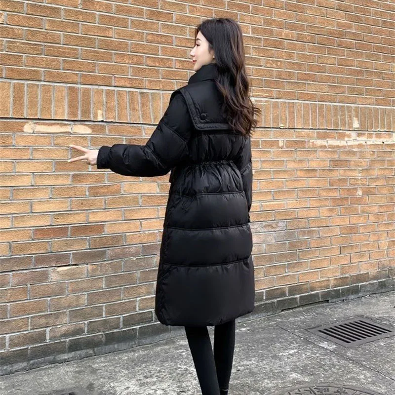 

Черная длинная зимняя пуховая хлопковая куртка для женщин, зимнее пальто, теплые пуховые хлопковые парки, 2026, новое женское свободное пальто
