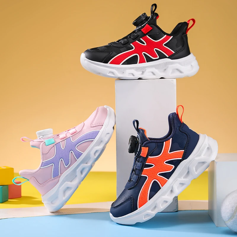 

Brand Pink Girls Sneaker Child Comfortable Breathable Casual Sneakers Kids Trainers Rotate Buckle Designer Sports Shoes For Boy