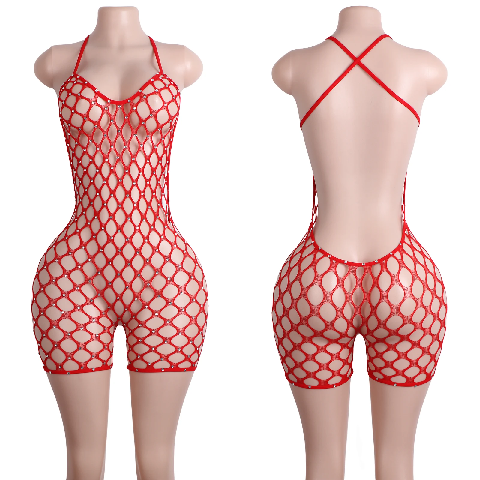 

Rhinestone Bodysuit Mesh Strappy Top Straps Adults Custom Stripper Exotic Dancewear Stage Performance Club Lingerie Costume