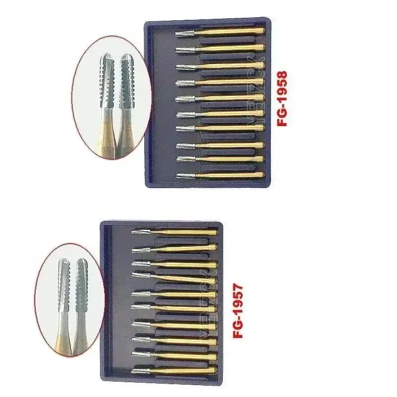 Набор стоматологических сверл для резки металла - 10 шт. FG1957/FG1958 Сверло из карбида вольфрама, 1,6 мм для высокоскоростного наконечника