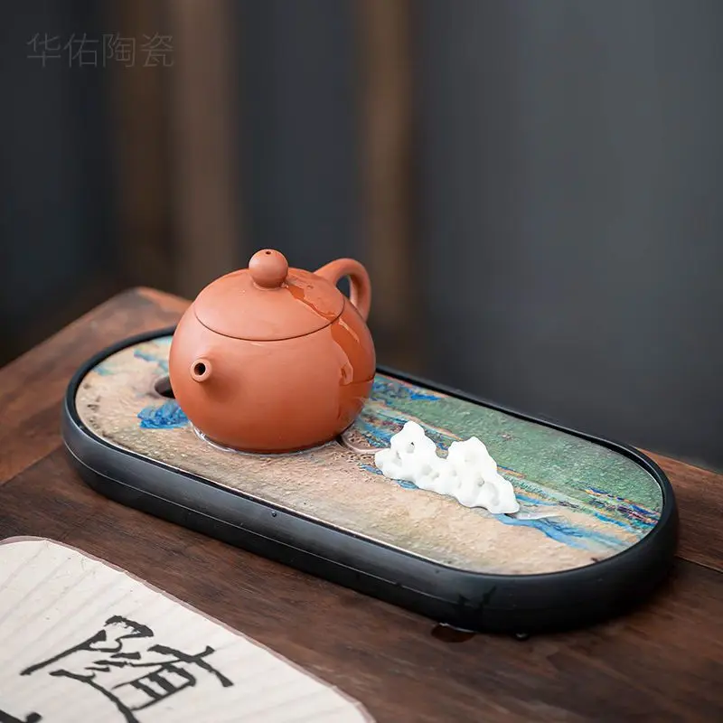 Household Tea Tray Color-changing Small One Exquisite Water Storage Dry Foam Tray Water Storage Chinese Tray Single-plate Quick