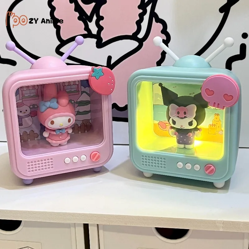 Sanrio Hello Kitty Kuromi TV Channel Series Luminous Cute Desktop Ornaments Anime Characters Figures Girls Holiday Gift