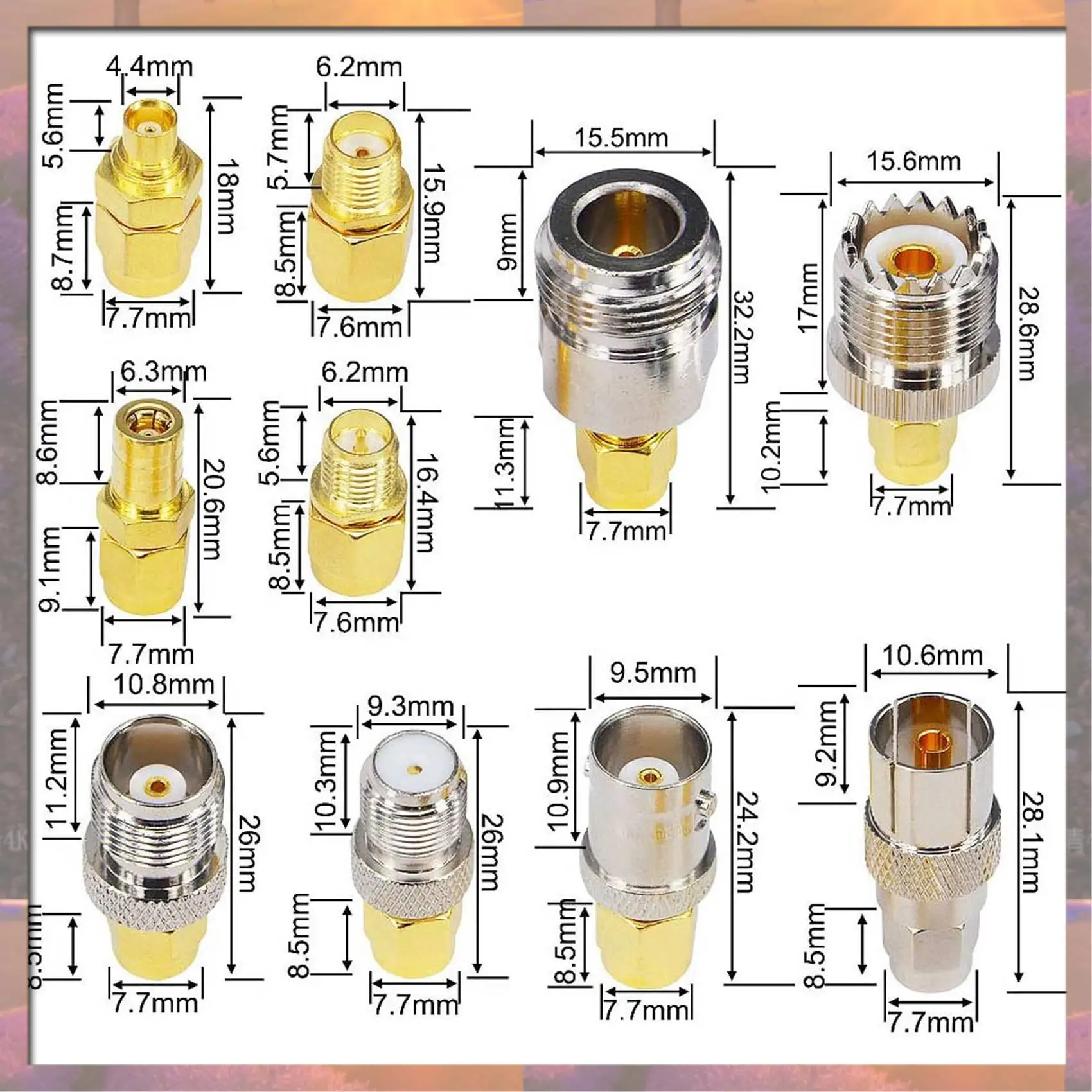 Top Sale 10 Type Set SMA Adapter Kits SMA Male To N/F/BNC/UHF/MCX/SMB/TV/TNC Female Straight Nickel Gold Plated Test Converter