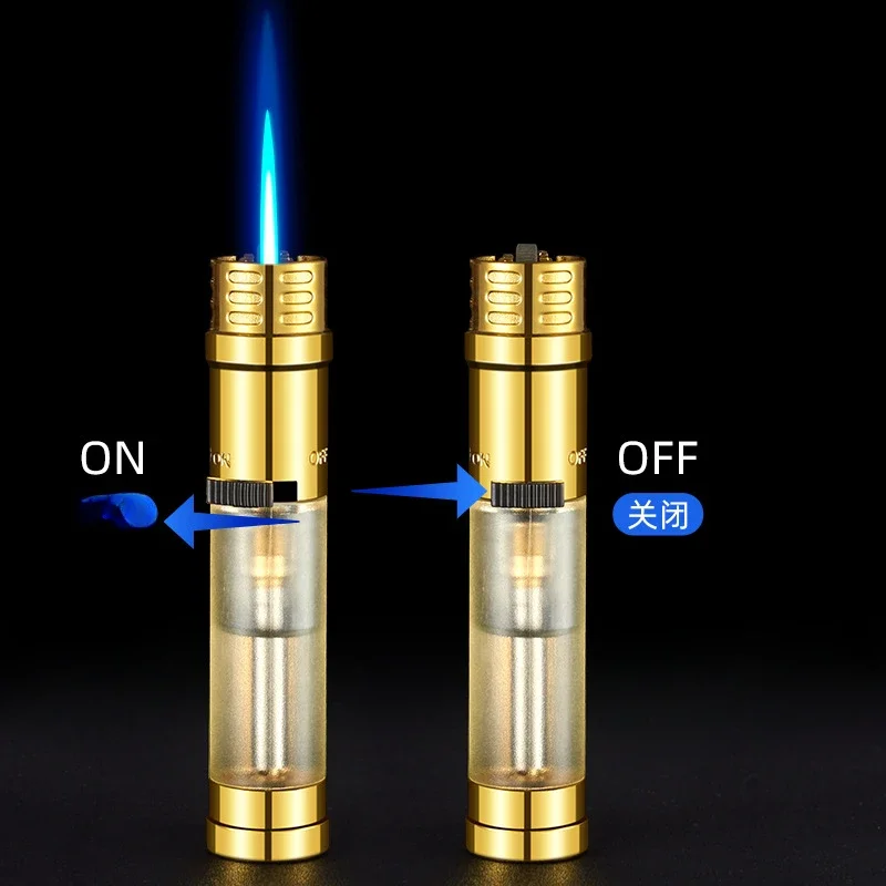 New Metal Transparent Air Warehouse Windproof Direct Charge Lighter Creative Small Blue Flame Butane Gas Inflatable Lighter