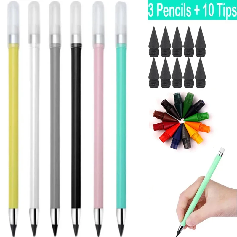 13 PCS Eternal Pencil Set Unlimited Writing Pen Art Sketch Writing No Ink Pen Magic Pencils Kawaii HB School Supplies Stationery