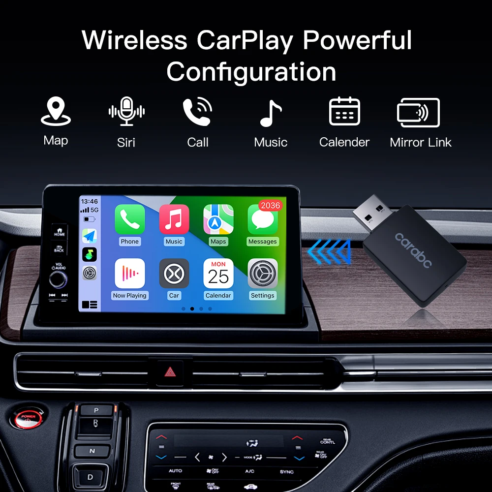 ตัวรับสัญญาณ WiFi 2024มินิ CarPlay กล่องสมาร์ท CarPlay ดองเกิลไร้สายเชื่อมต่อแบบปลั๊กแอนด์เพลย์สำหรับ OEM แบบมีสาย CarPlay รถ