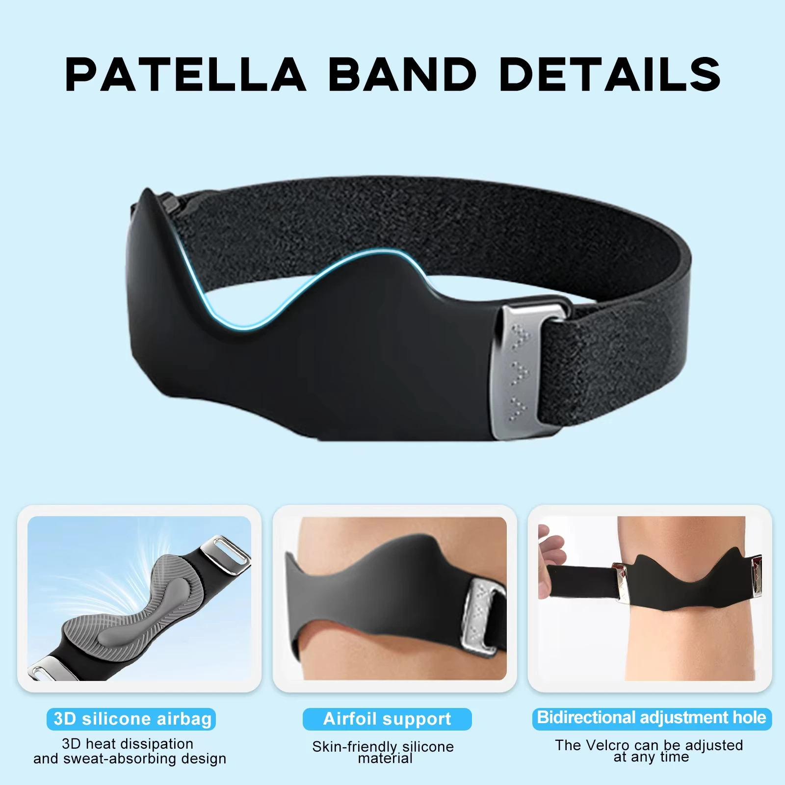 Adjustable Non-Slip Patella Band Stabilizer Knee Brace Silicone Patellar Tendon Support Strap With 3D Airbag For Sports Outdoor