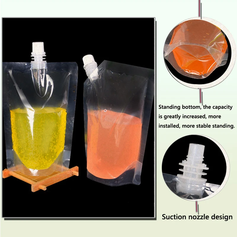 100 ml-500 ml Reise-Getränke-Auslaufbeutel, transparente Plastiktüten, versiegelte Saftaufbewahrung, Getränke, eiskaltes Getränkebeutel, tragbar – Detail 15