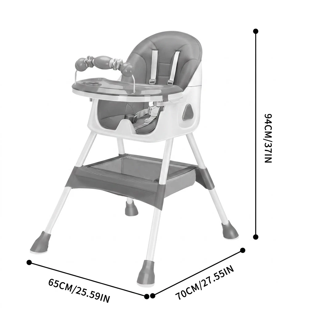 3-in-1-Babyhochstuhl, faltbarer, tragbarer Essstuhl, Sitzerhöhung für Kleinkinder, verwandelbar zum Essen und Spielen, mit doppellagigem Tablett und Spielzeugregal, 5-Punkt-Gurt, für Babys von 6 Monaten bis 3 Jahren. – Detail 2