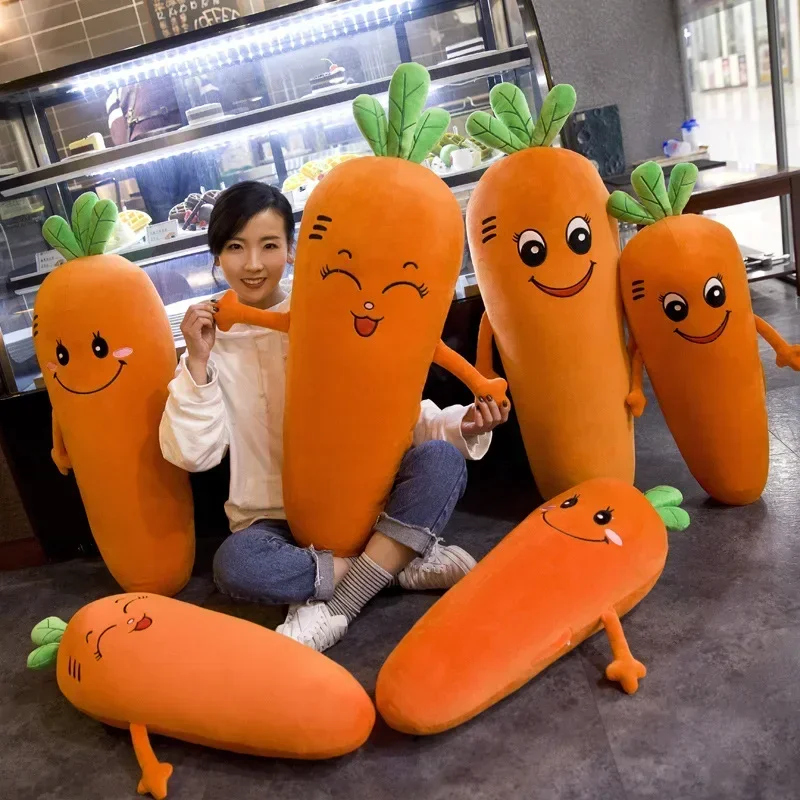 Cojín de felpa para niños, almohada creativa de zanahoria sonriente encantadora, fruta, verduras, comida, antiestrés, suave, regalo de juguete para niños, 70-100cm