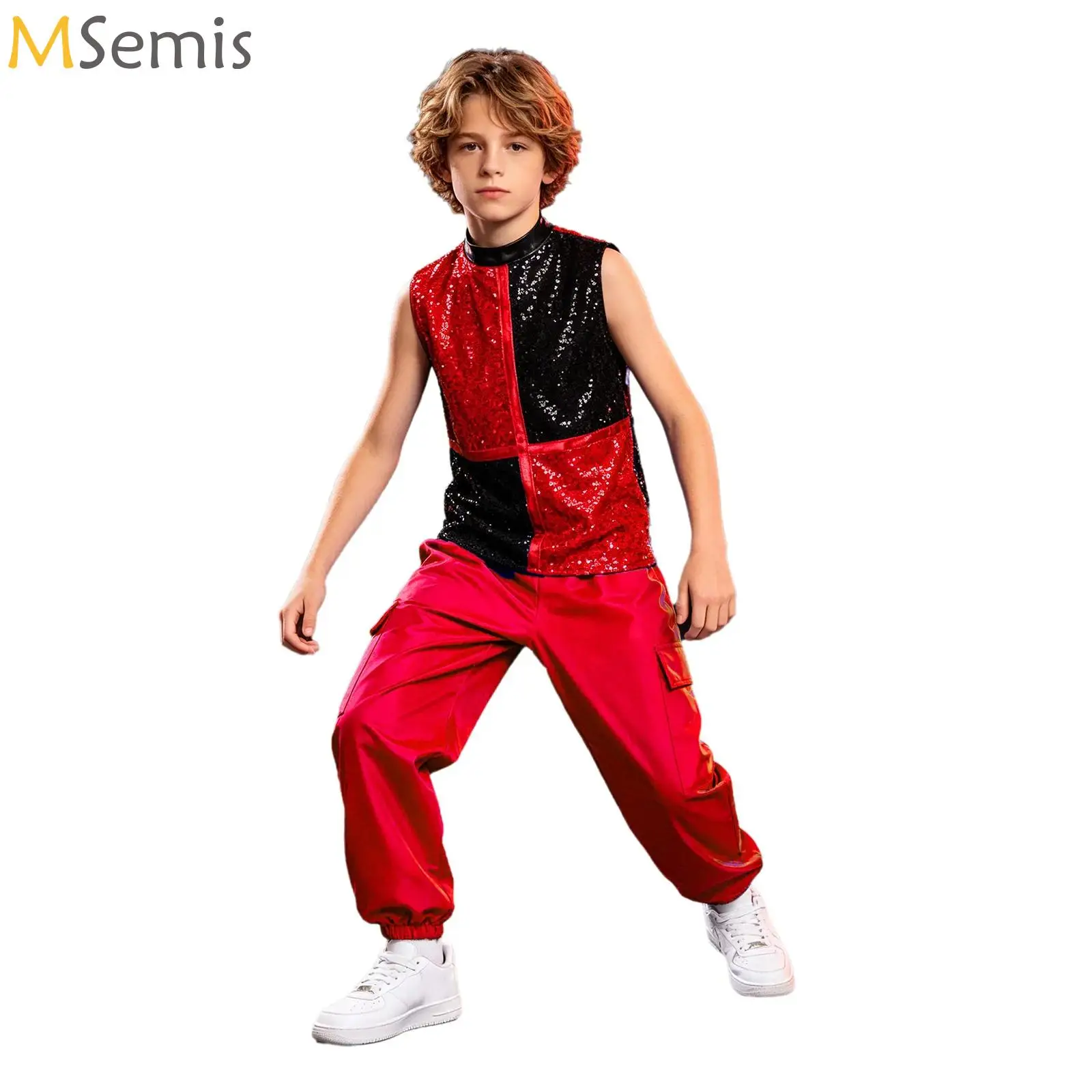

Children Dance Sequin Costumes Modern Hip Hop Jazz Dance Street Dance Performance Suit Boys Girls Sequin Tops And Pants Set