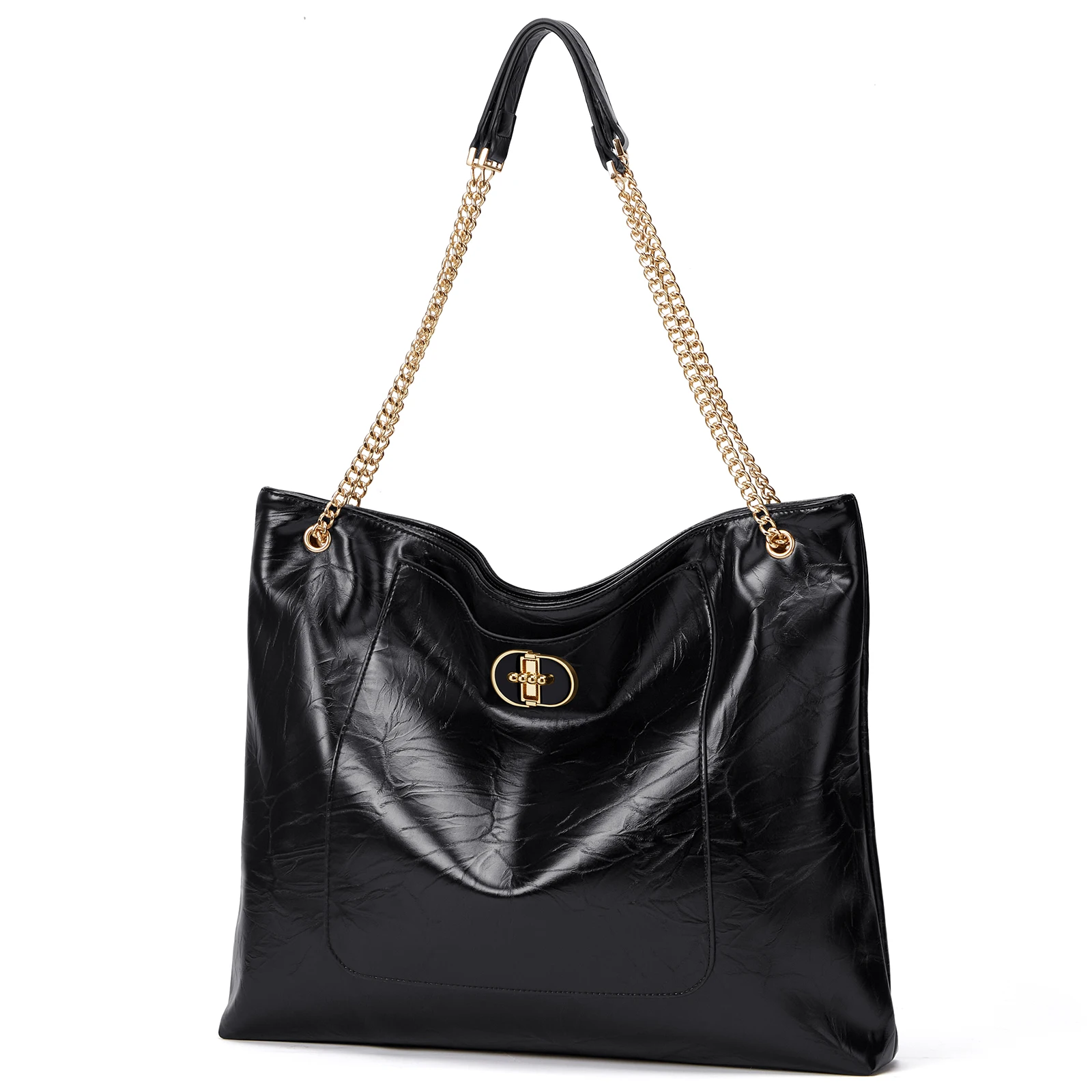 

Cnoles Trendy PU Crossbody Bag with Shiny Metal Strap Women Shoulder Bag
