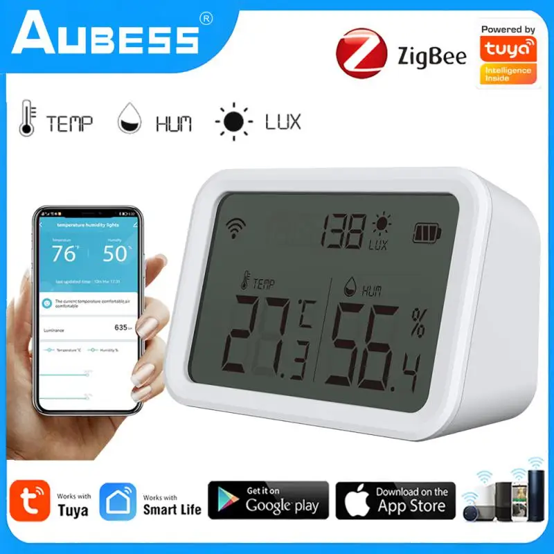 

2 In 1 Tuya Smart ZigBee Temperature Humidity Illuminance Sensor LCD Screen APP Remote Monitor Thermometer Hygrometer Alerts