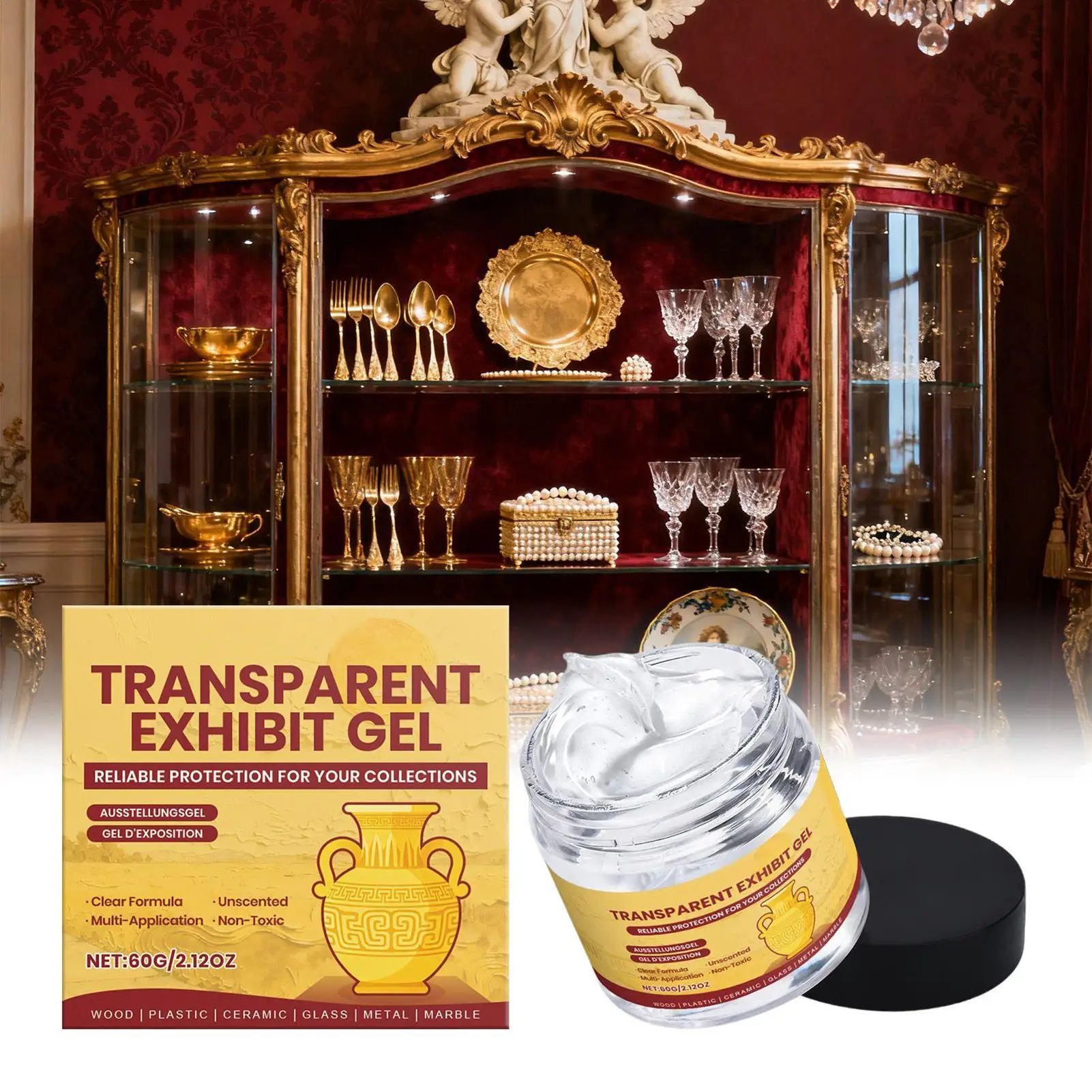 Clear Removable Exhibit Gel 60g Clear Adhesive Glue for Museum Wax for Antiques Glass Ceramics Figures Art Decorations