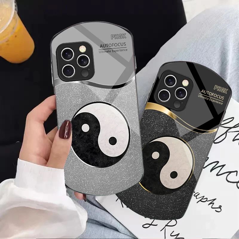 

New Tai Chi Diagram For iPhone 16 15 14 Pro 13 Plus 12 mini 11 13Pro Max XR Xs X 7 8 6 6S Elliptical Tempered Glass Phone Case