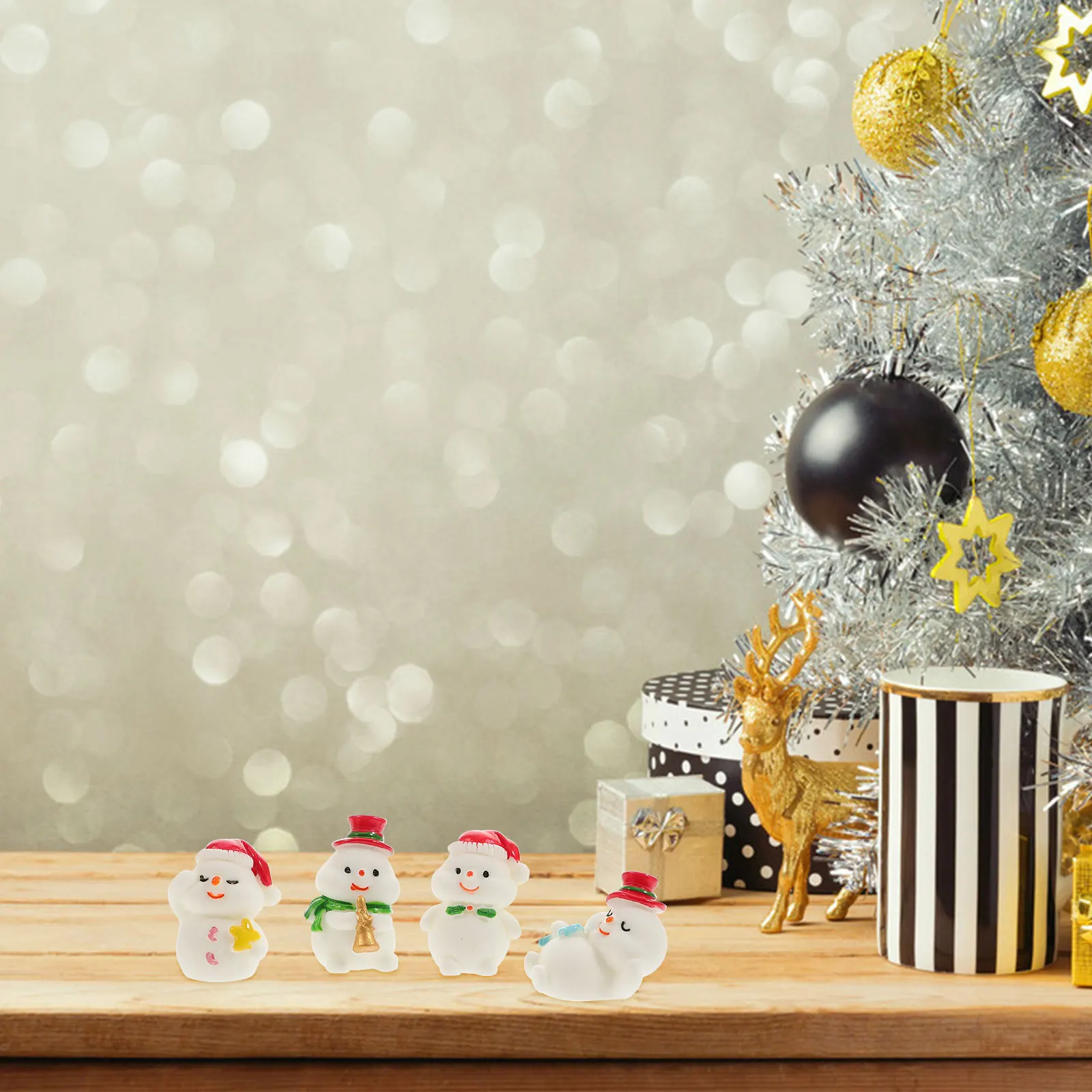 

4pcs Resin Snowman Figurines Cute Christmas Statues Miniature naments Tabletop Decor Garden Xmas