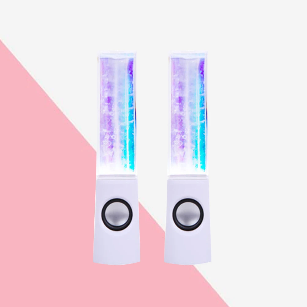 

One Pair Fountain Speakers Colorful LED Lights Bass Stereo Speakers for PC Smartphone Laptop (White)