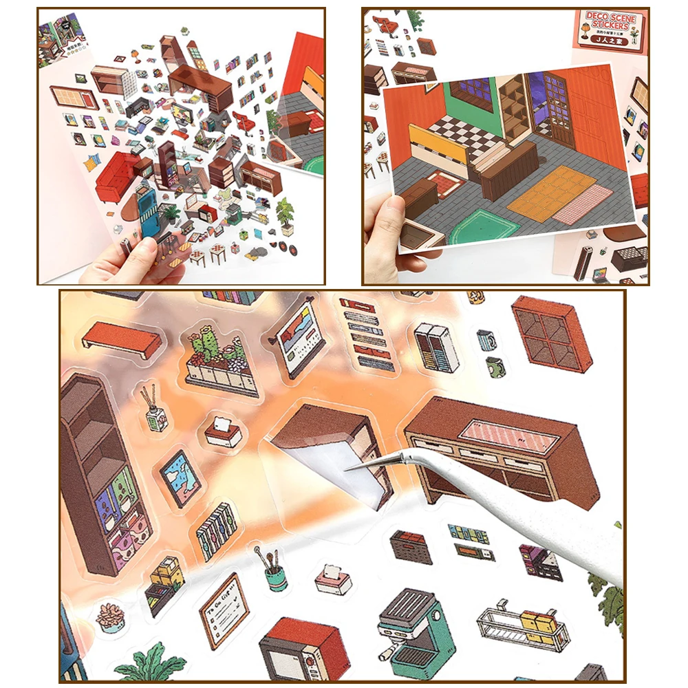 TIANZI 3D Cartoon Miniature Scene Stickers Collection Pocket House Stacking Stickers DIY Handmade Scrapbook Decoration