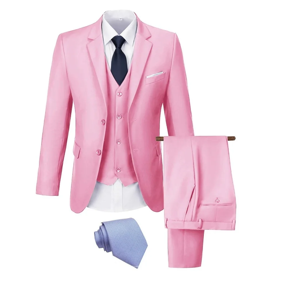 بدلة Terno الرسمية للرجال مكونة من 3 قطع مع سترة عادية وسروال للمناسبات غير الرسمية لحفلات الزفاف