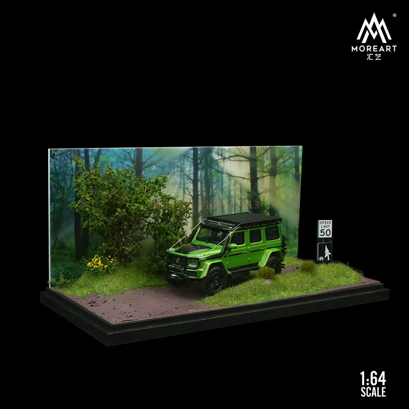 Moreart 1:64 modelo de coche, simulación de escena forestal de búsqueda verde, modelo de coche, estacionamiento