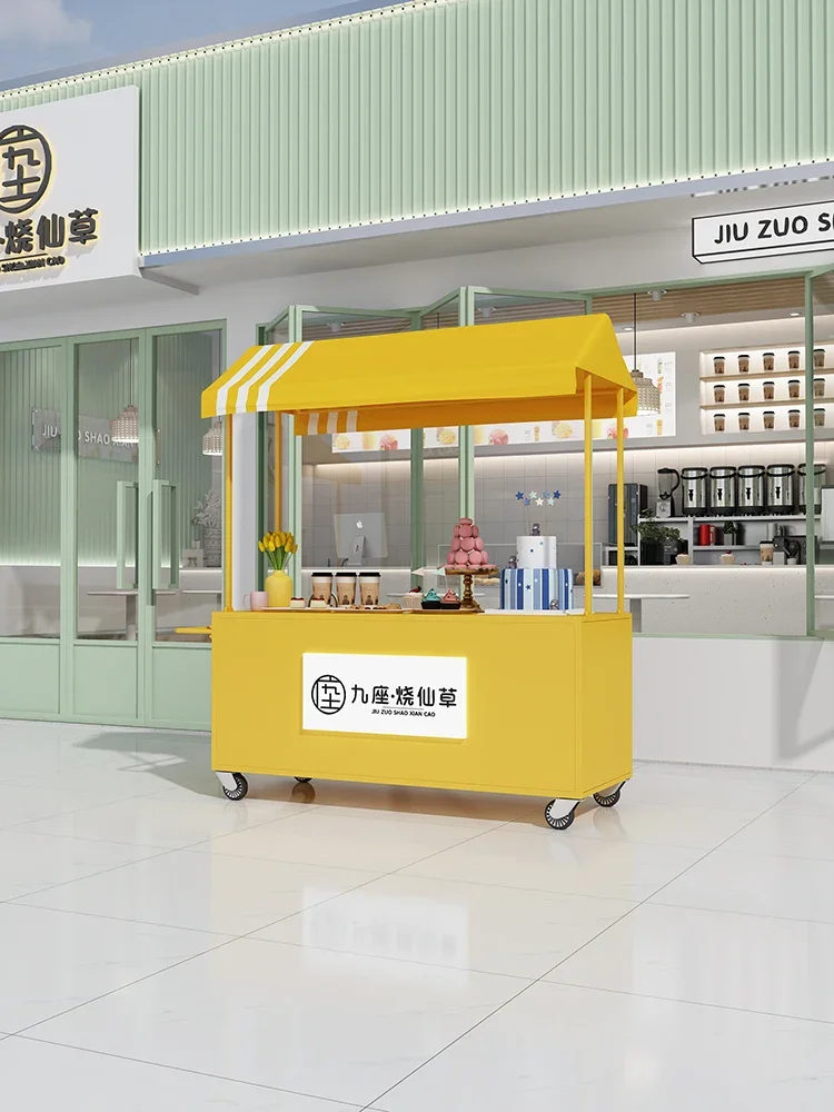 Wrought iron flower car stall display stand, milk tea snack car, night market mobile stall, trolley, stall outdoor special car