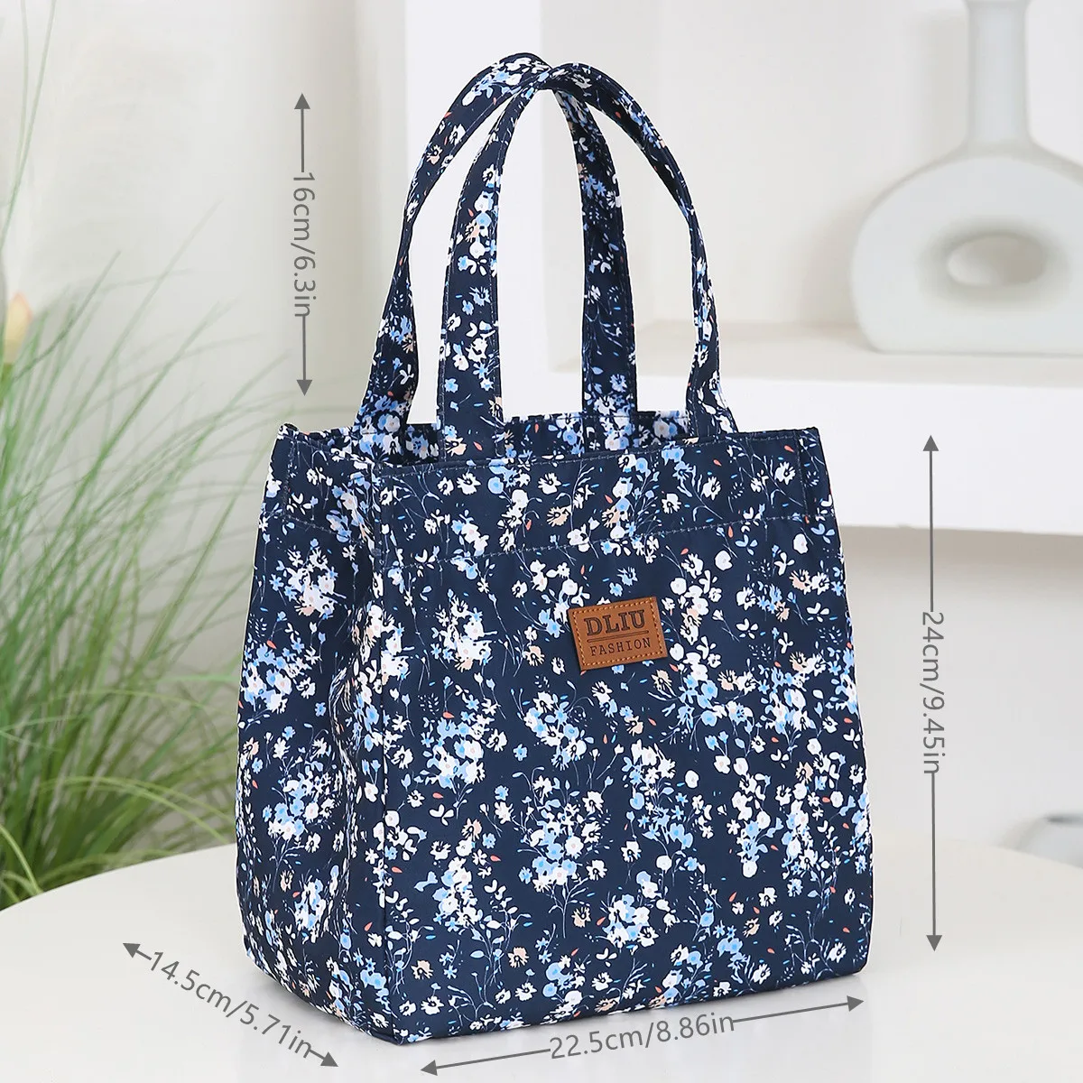 Brand new floral-printed handbag with a zipper semi-closed work lunch box bag with aluminum foil insulation inside