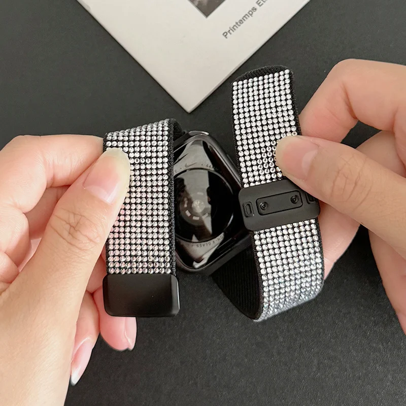 Luxury Sparkle Diamond Magnetic Strap For Apple Watch Band Ultra2 49mm 45mm 44 41 42 Correa Band For Iwatch Series 10 9 8 SE 7 6