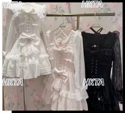 

Japanese Style Japanese Liz Sweet Girl Women Cute Lolita Dress Lace Patchwork Long Sleeve Princess Dress Slim-fit Lolita Dresses