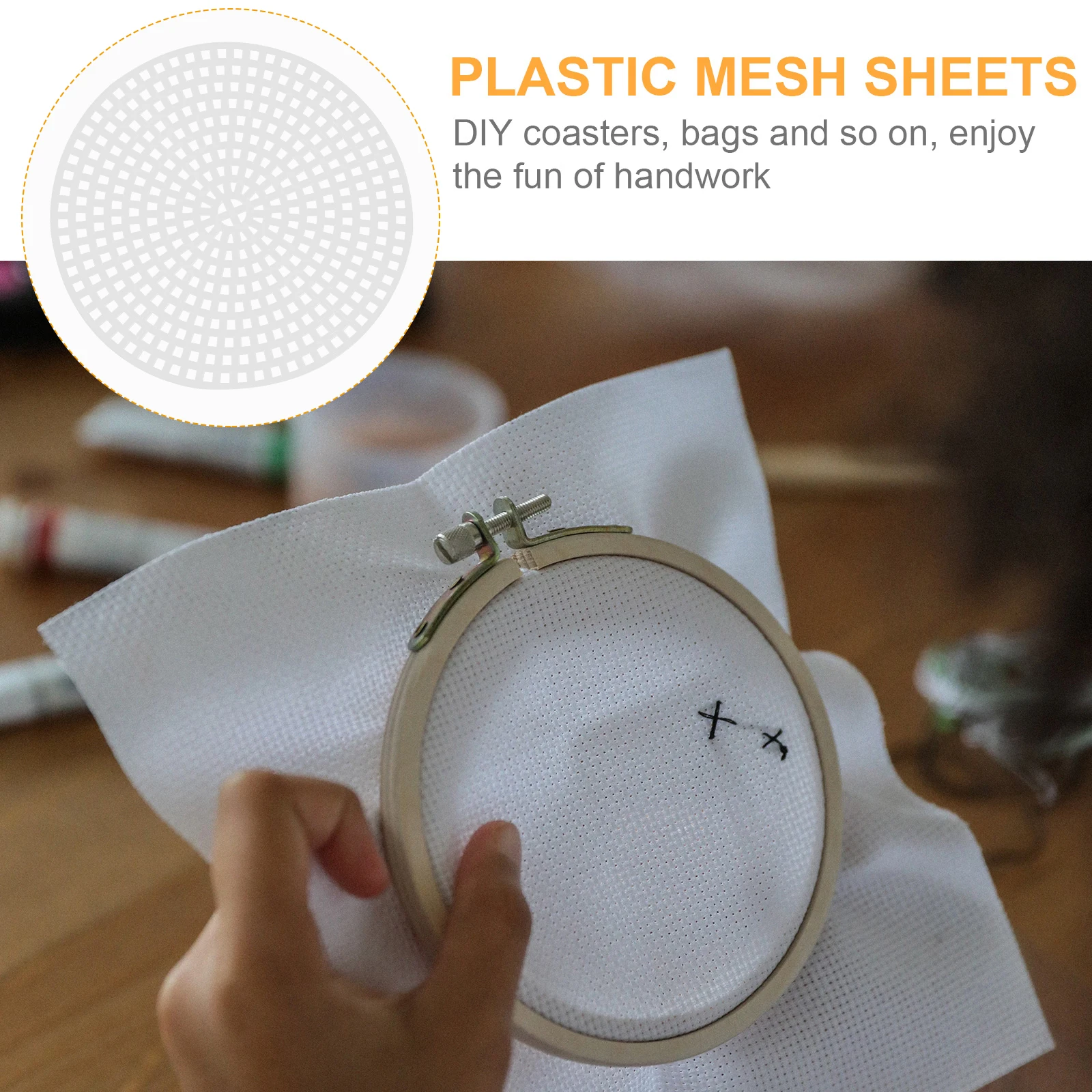 

10pcs Circular Cross Stitch Grid Panel White Round Craft Mesh Embroidery Supplies for DIY Woven Lining Bag Making Durable