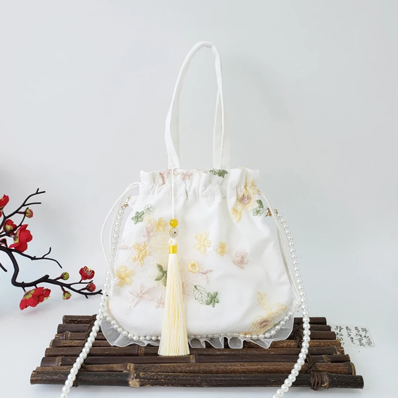 NUOVA primavera estate stile cinese fata piccola borsa perla borsa antica Hanfu ricamo nappe borsa a tracolla regalo carino ragazza femmina