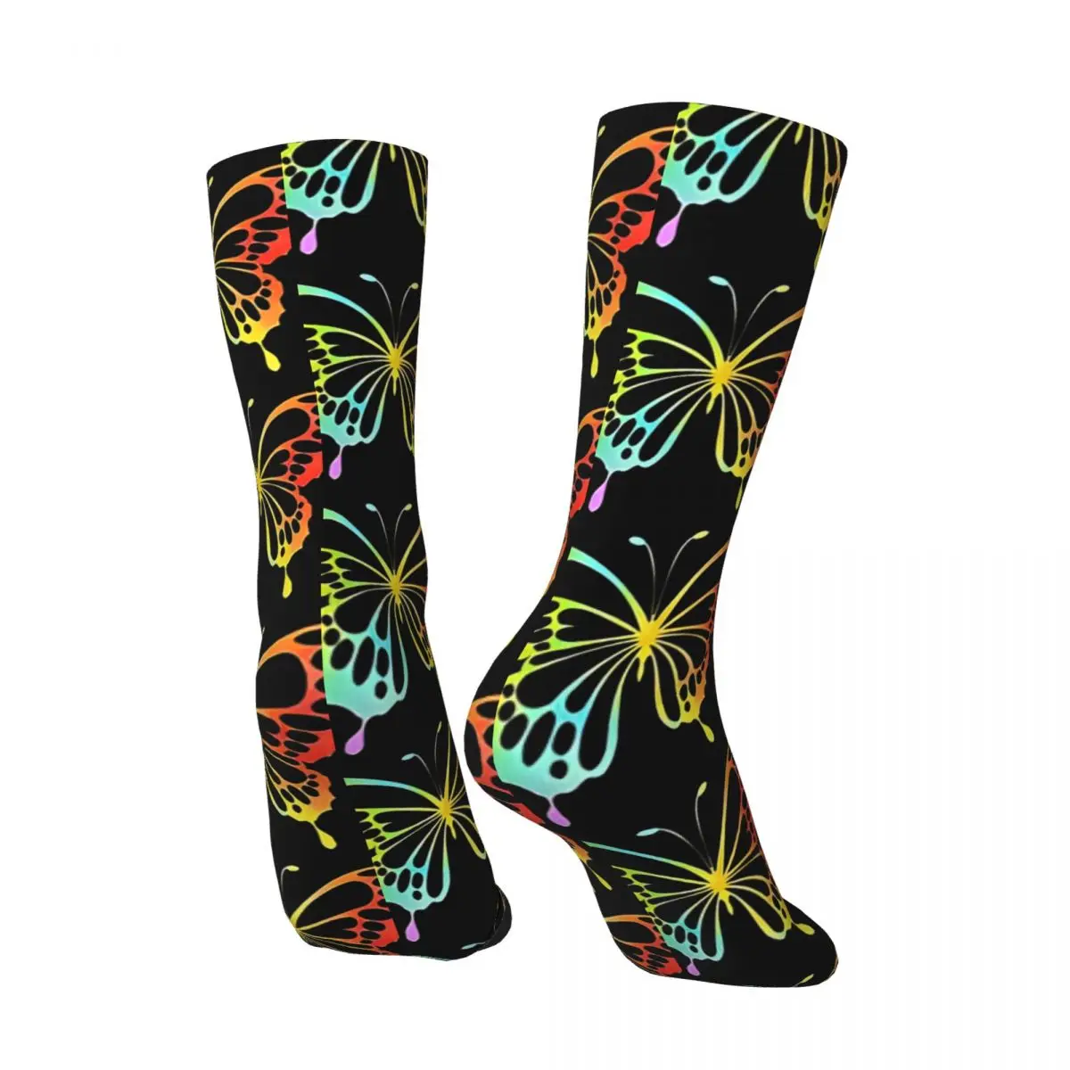 Rainbow Butterfly Men's Socks Vintage Harajuku Street Style Novelty Casual Crew Sock