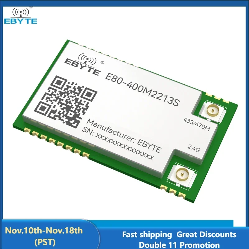 LR1121 LoRa Wireless Module Dual-Band Sub-G 433/868/915/2.4G SMD TCXO EBYTE E80-400M/900M2213S IPEX Stamp Hole SPI RF Module