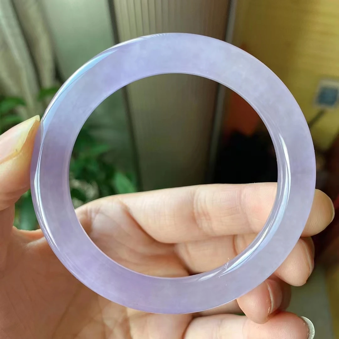 Newest Ice Seed Light violet Perfect Round Bar Jadeite Bracelet Jade Bangle Elegant Noble Floating Flower Handring Fine Jewelry