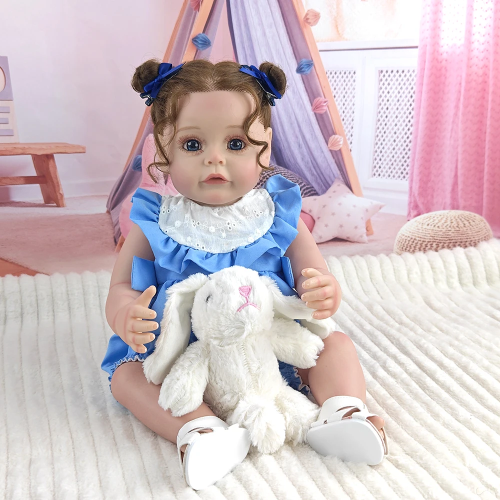 Bambole per ragazza rinata in vinile completamente morbido da 22 pollici 55CM Ragazza per trapianto di capelli Vesti giocattoli di simulazione Regalo di Natale di compleanno per bambini