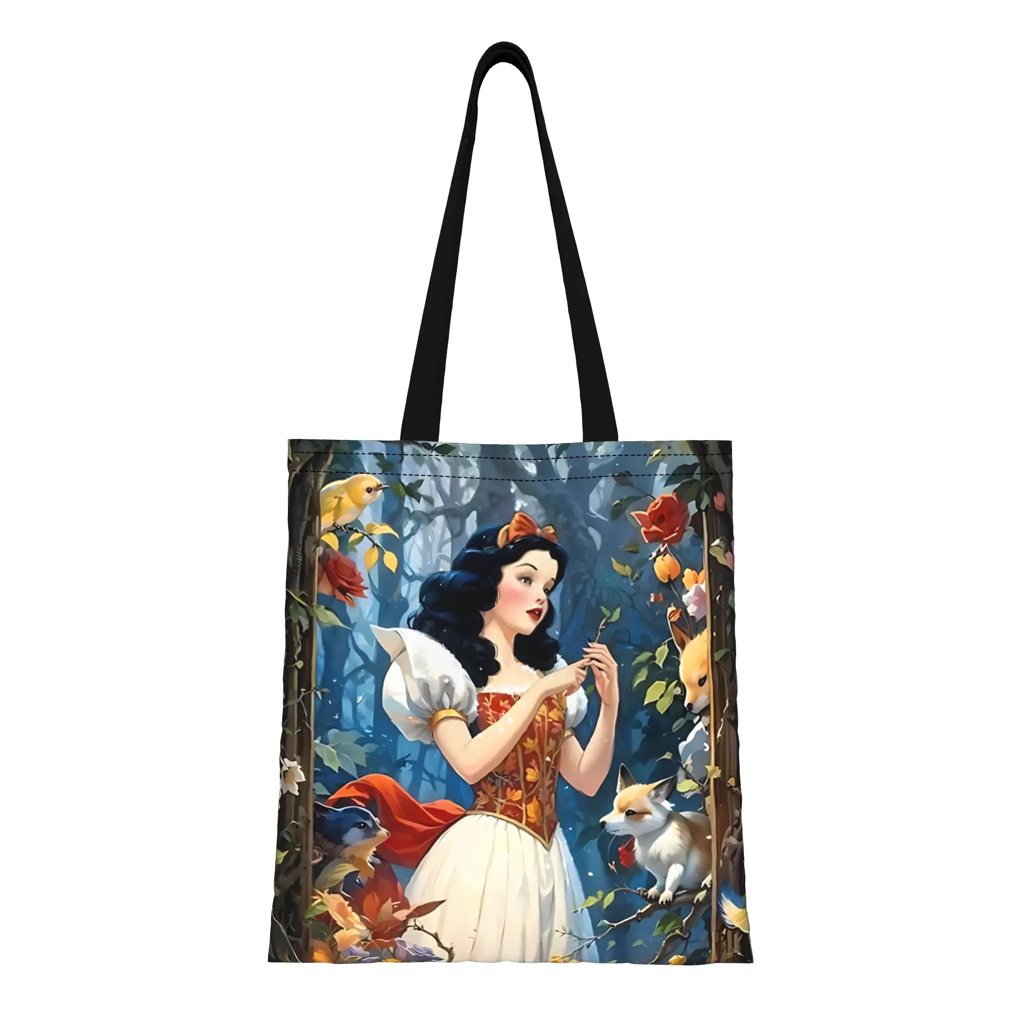 

Сумка-тоут из холщовой ткани с изображением принцессы Диснея Белоснежки и семи гномов, большая вместимость, складная, с шикарным узором, подарок на первый день учебы.